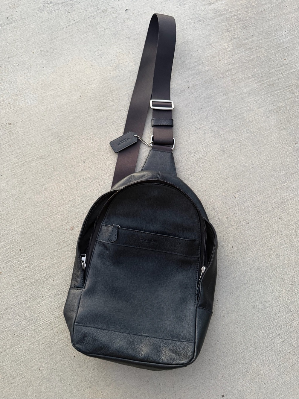 Coach Charles Leather Sling Pack Backpack Crossbody Messenger Bag Black F54770